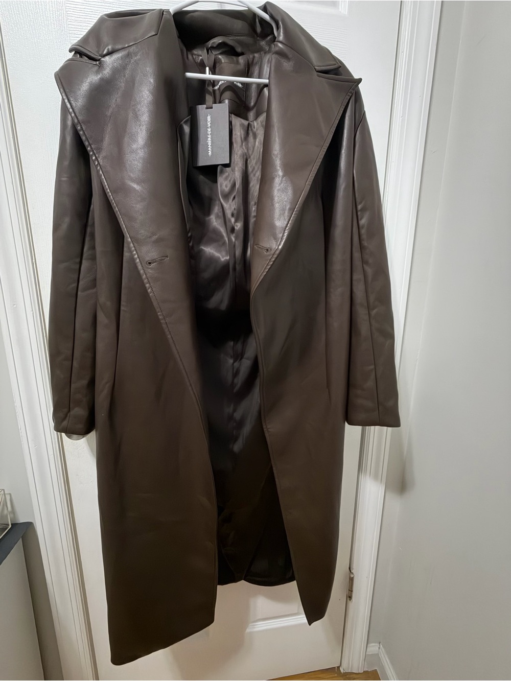 MANIÈRE DE VOIR Dark Brown Leather Blazer with Satin Lining